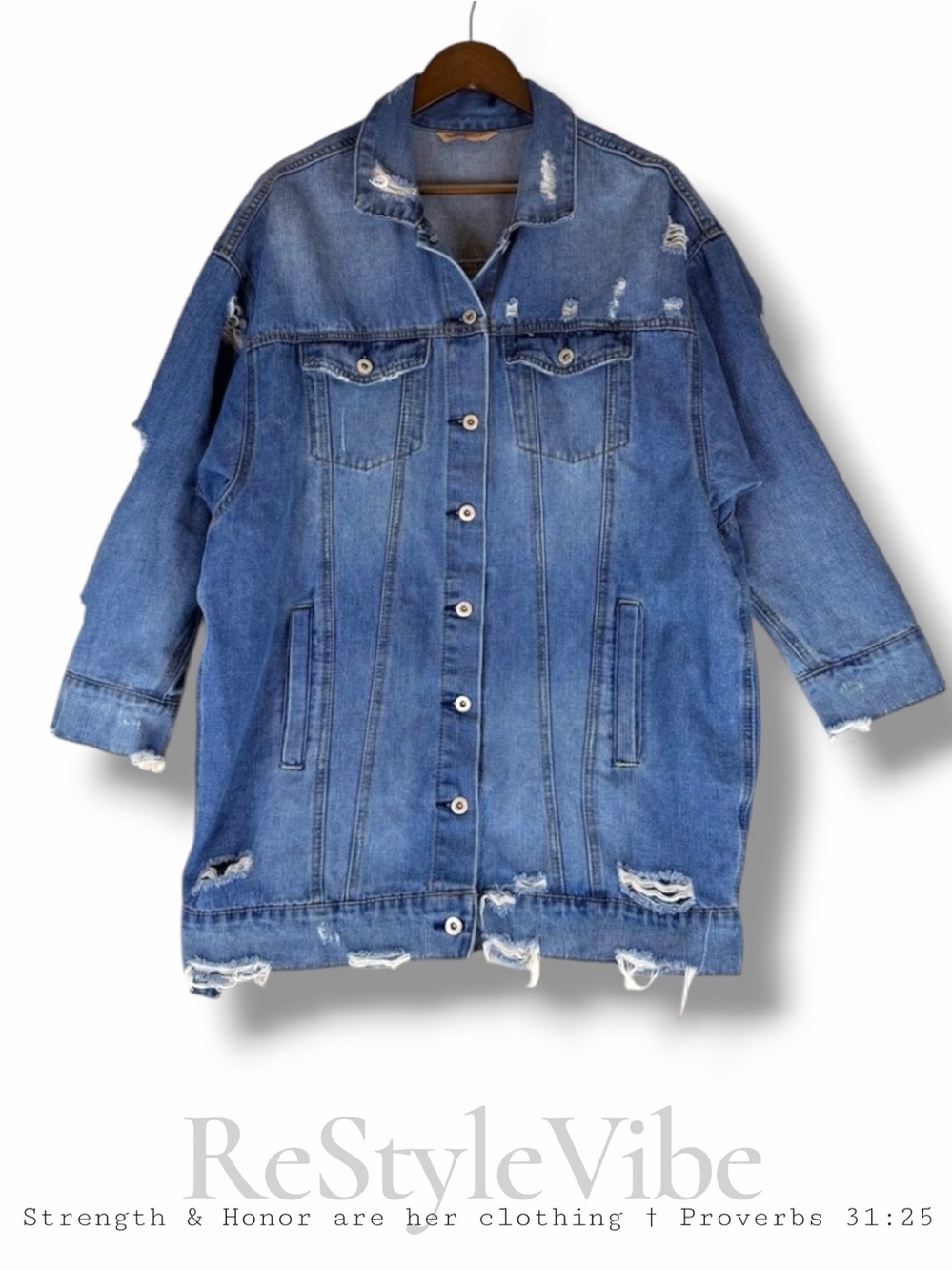 HIGHWAY JEANS Women’s Size XL Jacket Coat Denim Longline Distressed Trucker